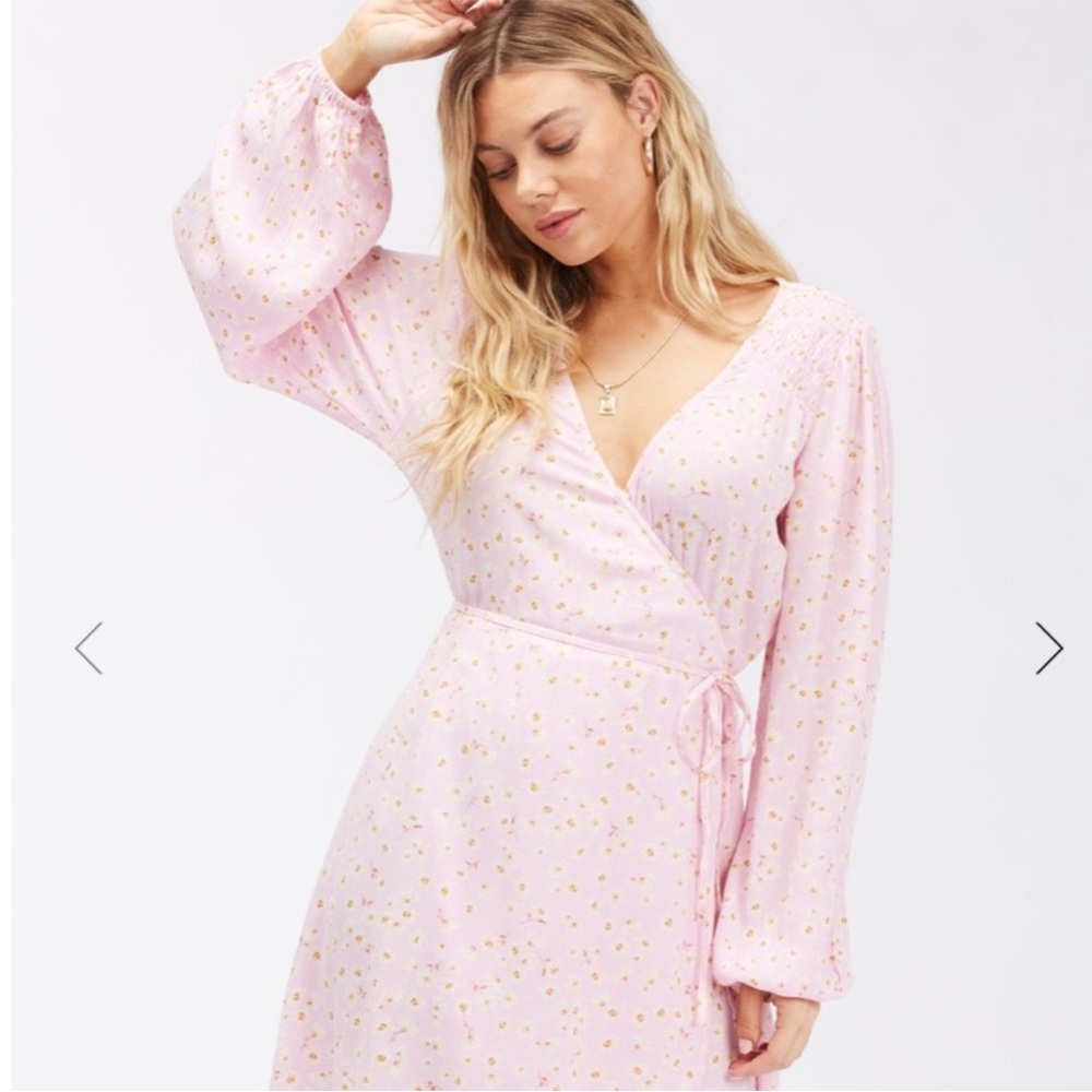 Billabong Floral Lilac Spring Romance Long Sleeve Wrap Mini Dress
